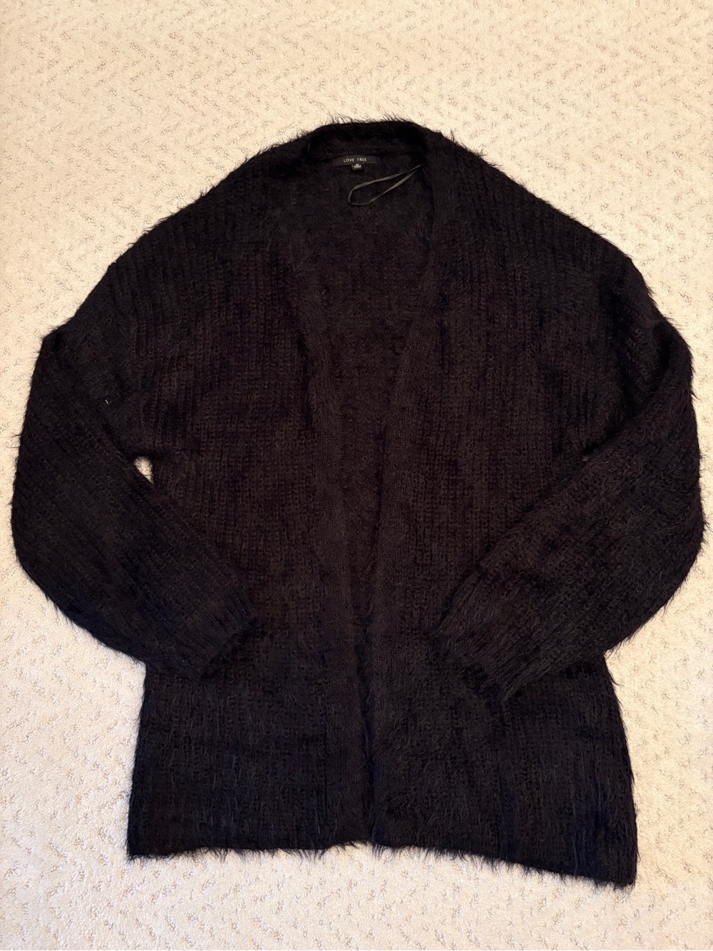 Love Tree Black Soft Fuzzy Cardigan Sweater Size M Open Front Office School